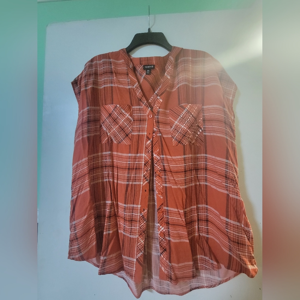 Torrid Orange Plaid Button Down Tank